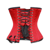 Red Satin Double Bone Front Zipper Gothic Waist Training Underbust Corset Bustier Top